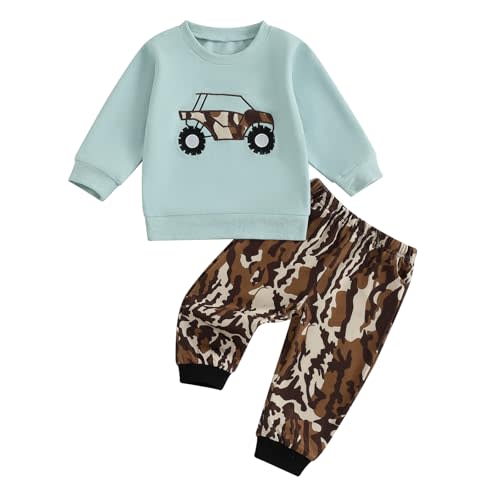 Fufuriprefer Toddler Baby Boy Fall Clothes Camo Outfit Animal Embroidery Long Sleeve Sweatshirt Camouflage Pant Set