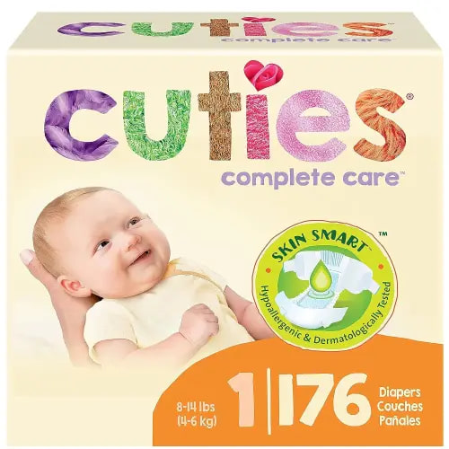 Cuties | Skin Smart, Absorbent & Hypoallergenic Diapers with Flexible & Secure Tabs | Size 1 | 176 Count