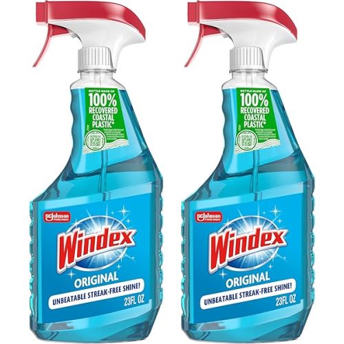 Windex Glass and Window Cleaner Spray Bottle, Packaging Designed to Prevent Leakage and Breaking, Surface Cleaning Spray, Original Blue Scent, 23 Fl Oz (Pack of 2)