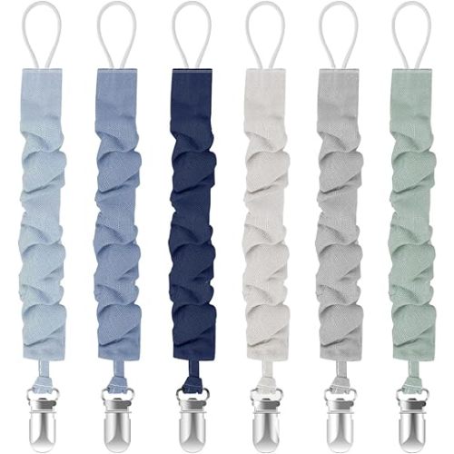 Pacifier Clips for Baby Boys and Girls, Pacifier Holders for Teething Relief and Baby Essentials, Safe for Newborns (6 Pack)