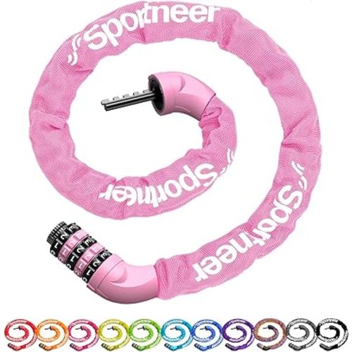 Sportneer Bike Lock: 5 Digit Combination High Security Anti Theft Bike Chain Lock - 3.2/3.6/4ft Heavy Duty Keyless Bicycle Lock for Bike, Motorcycle, Scooter, Door & Gate - 4/6mm Thick, Easy to Use