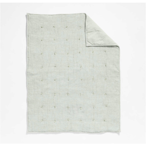 Aire Muted Teal Crinkle Hand-Quilted 100% Organic Cotton Baby Crib Quilt