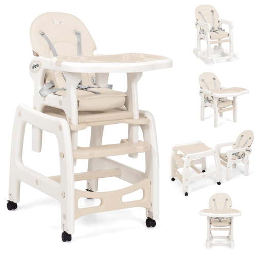 INFANS 5 in 1 Convertible Baby High Chair, Toddler Table Set, Rocking Chair, Multi-Function Seat with Lockable Wheels