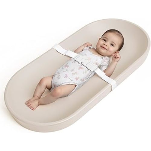 COMOMY Baby Changing Pad for Dresser - Wipeable Changing Pad with Restraining Belt, Waterproof, Soft, Lightweight and Portable, Easy to Clean for On The Go Diaper Change, Oatmeal-Colored