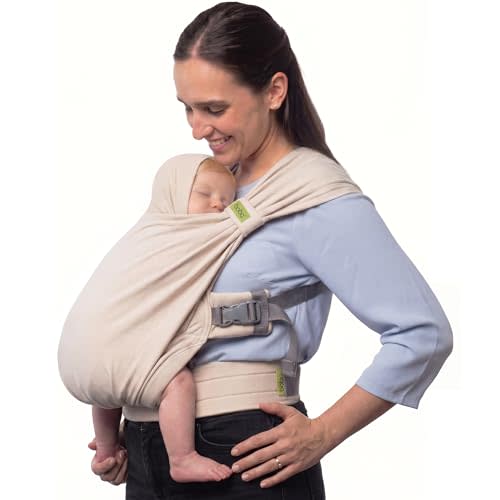 Boba Bliss Pre-Wrapped Baby Carrier with Buckle - Newborn to 7-35 lbs Light, Breathable & Easy to Adjust Hybrid Infant Sling & Toddler Carrier - Certified Hip-Healthy for 0-18 Months - Organic Stone