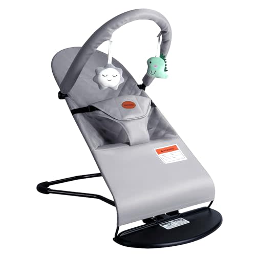 Baby Bouncer Seat for Infants 0-12 Months,AOOTSMILE Baby Rocking Chair with 3 Recline Positions, 3-Point Safety Harness, Washable Soft Cotton Fabric, Lightweight & Foldable Newborn Rocker