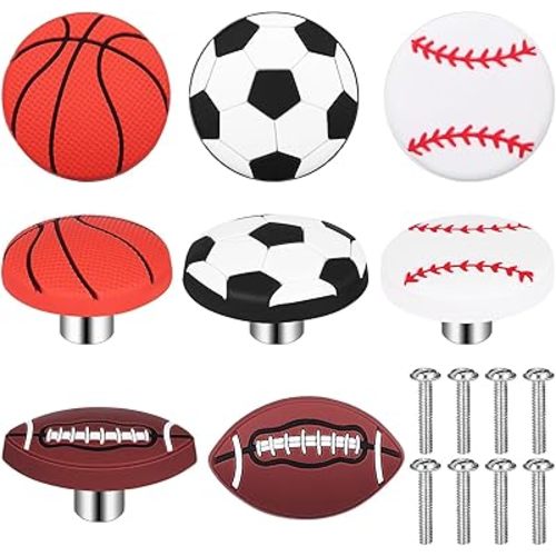 ARTIBETTER 8 Pack Sports Ball Dresser Knobs, 1.5 Inch Cabinet Hardware Pulls, Baseball & Basketball Theme, Zinc Alloy Drawer Football Handles for Home Furniture Decor