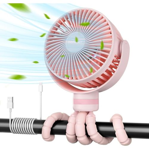 Momcozy 8000mAh Portable Stroller Fan | 27H Ultra-long Battery Life | Detachable 4 Speed 360°Rotate | 2 Modes LED Night Light, USB Rechargeable Handheld Cooling Fan for Travel, Car Seat, Bedroom
