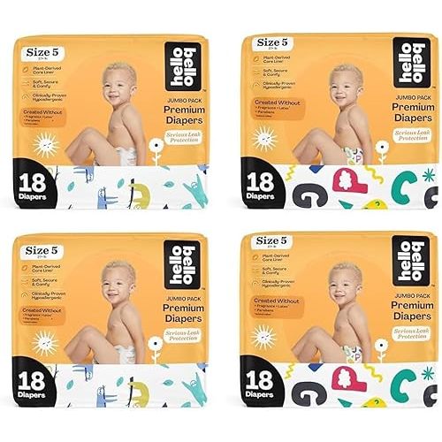 Hello Bello Premium Baby Diapers Size 5, 72 Count of Disposable, Extra-Absorbent, and Hypoallergenic Baby Diapers with Snug and Comfort Fit, Alphabet Soup (36) and Sleepy Sloth (36)