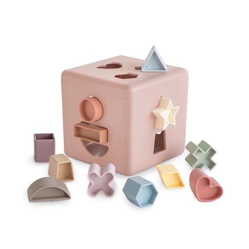 mushie Shape Sorting Box (Petal) | Educational Learning Toy for Toddlers with 12 Shapes | Made in Denmark (10+ Months)