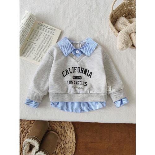 SHEIN Baby Girl 2 In 1 Shirt Collar Letter Casual Sweatshirt | SHEIN USA