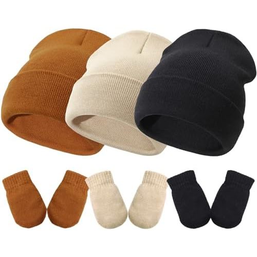 DRESHOW BQUBO 3 Pack Baby Beanies Toddler Kids Winter Hats Soft Knit Hat for Baby Boys Girls Warm Cap Beanies
