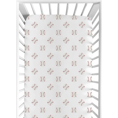 Sweet Jojo Designs Fitted Baby Crib Sheets (Red and White Baseballs) for Boys, Infant Nursery, Toddler Room - Standard Size (Sport, Americana, Classic, Sports Theme for The Baseball Patch Collection)