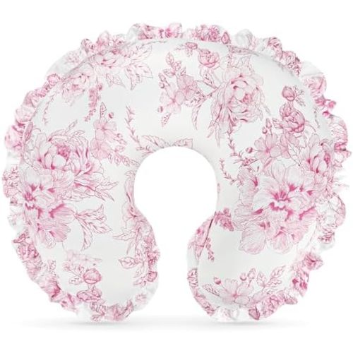 DILIMI Nursing Pillow Cover, Removable Ruffled Pillowcase for Breastfeeding Pillows, Ultra Soft Comfortable Slipcover for Baby Girl and Boy, Pink Floral