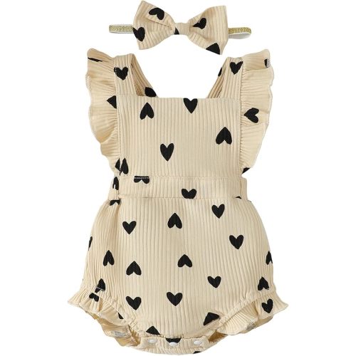 Fullfamous Baby Girl Ruffled Jumpsuit and Headband Set