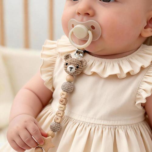 Crochet Baby Pacifier Clip, Personalized Baby Dummy Chain, Newborn Gift, Baby Shower Gifts
