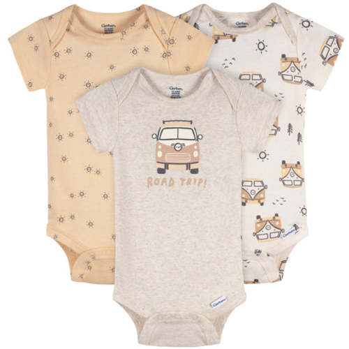 3-Pack Baby Neutral Road Trip Short Sleeve Onesies® Bodysuits