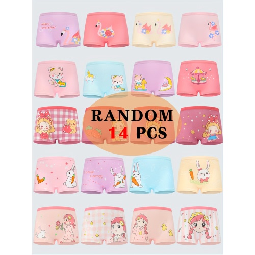 3-4T Random 14pcs/Pack Girls Cotton Boxers Underwear Animal Pattern Elastic Comfortable Breathable Girls Panty