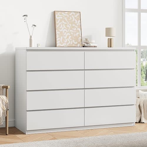 Jocoevol White 8 Drawer Dresser for Bedroom (15.3" D x 55.2" W x 32.3" H)