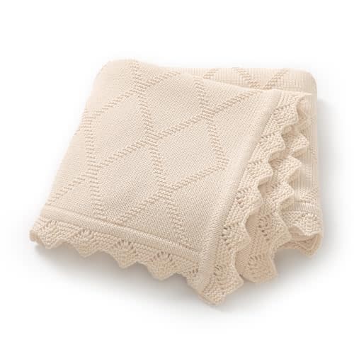 Hadetoto 100% Cotton Baby Blankets for Girls Boys, 40x30 Inches, Camel | Soft Knit Crochet, Newborn Neutral, Crib Receiving, Nursery Swaddling, Cozy Lightweight, Infant Toddler Essentials Gifts