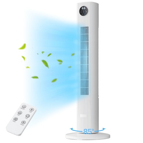 COWSAR 35.43-in High Velocity Indoor Oscillating Tower Fan, in White with Remote