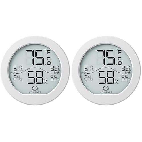SECRUI Digital Hygrometer Thermometer for Room Temperature Humidity Meter Indoor Thermometer Accuracy Calibration LCD Temperature Sensor with Maximum and Minimum Records, TH1, White (Pack of 2)