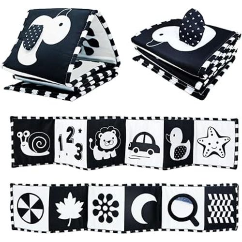 Aila+Aiden Black and White Baby Toys, Tummy Time High Contrast Newborn Toys 0-3 Months, Soft Baby Book, Visual Stimulation Montessori Sensory Infant Toys 0-6-12 Months, Shower Gift for Boys Girls