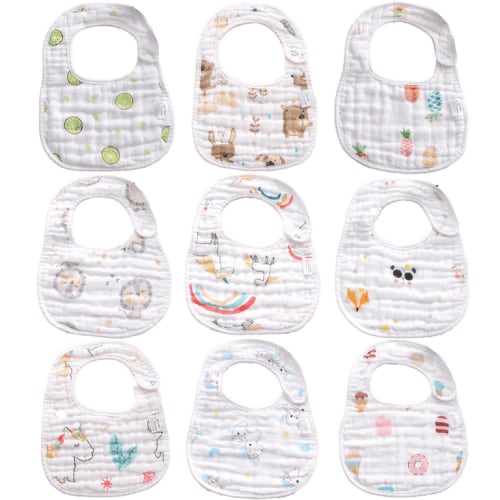 Muslin Drool Bibs for Boys Girls 9 Pack, Adjustable Baby Bibs for Drooling and Teething, Soft Cotton Baby Bandana Bibs for Newborn Feeding Essentials