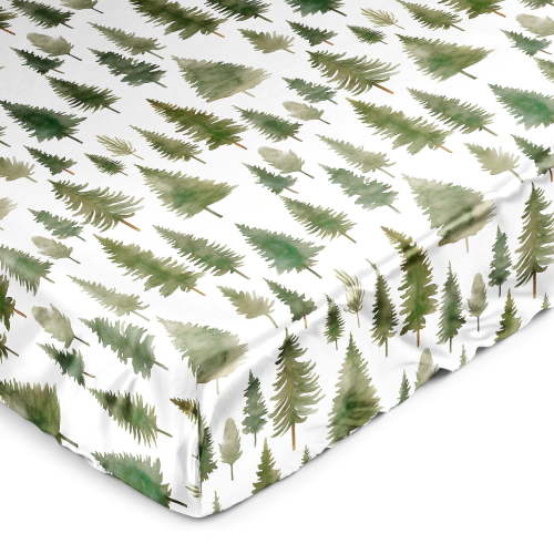 Sweet Jojo Designs Woodland Pine Tree Boy or Girl Gender Neutral Unisex Satin Fitted Crib Sheet