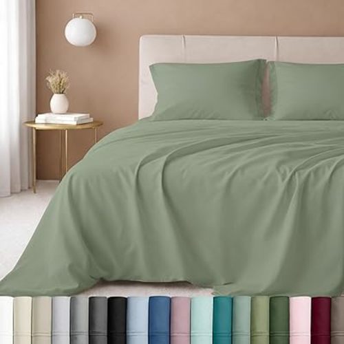 California Design Den Natural 100% Cotton Bed Sheets King Size Set - Luxury 600 Thread Count Sateen, King Size Sheet Set, Fully Elasticized Deep Pockets, Durable - Laurel Green