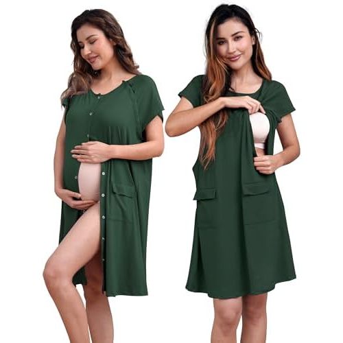 SUNNYBUY 2 PCS Maternity Set Labor Delivery Gown Matching Nursing Dress, Hospital Birth&Breastfeeding Outfits for Postpartum