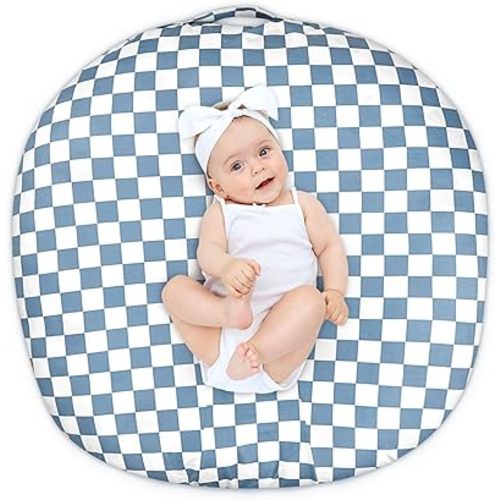 Newborn Lounger Cover Removable Cover Ultra Soft Comfortable Lounger Slipcover Removable Cover for Infant Lounger Pillow, Blue Checkerboard (Lounger Pillow Not Included)