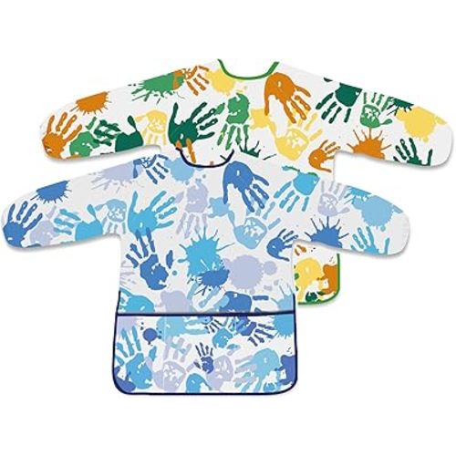 2 Pcs Kids Art Smock Painting Toddler Smock Long Sleeve with 3 Pockets for Kids Art Painting Activity Kitchen Crafts (Blue, Green)