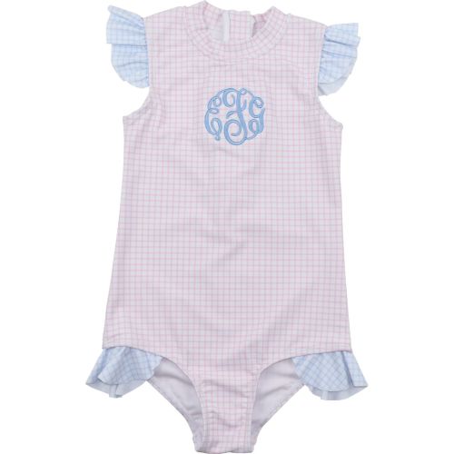 Pink And Blue Windowpane Lycra Swimsuit - Cecil & Lou