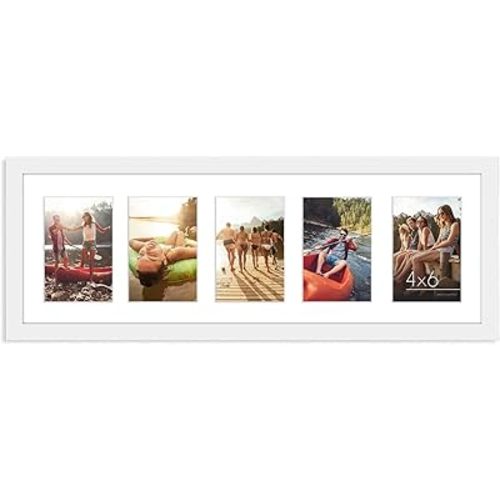 Americanflat 4x6 Collage Picture Frame with Shatter-Resistant Glass - Fits Five 4x6 Photos or Use as One 8x24 Picture Frame - Signature Collection - Collage Frames for Wall Display - White