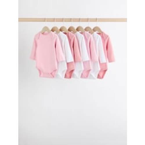 Buy Pink/White 7 Pack Essential Long Sleeve Baby Bodysuits from Next USA