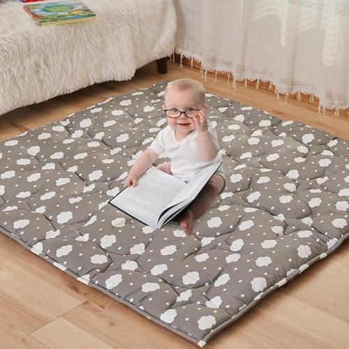 Baby Play Mat for Floor,50”×50” Thick Ultra Soft Playpen Baby Mat for Playing,Non-Slip Baby Crawling Playmat for Babies and Toddlers, Floor Tummy time(Cloud)