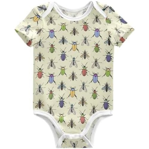 Wusikd Colored Bugs Unisex Baby Bodysuit Cotton Baby Short Sleeve Clothes 3 Months for Boys Girls