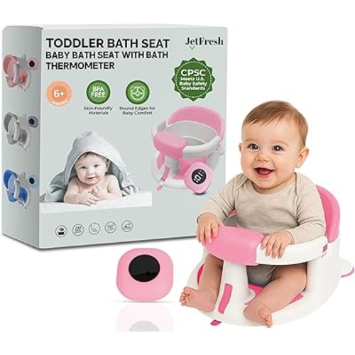 Baby Bath Seat for Babies 6 Months & Up with Floating Temperature Device as Gift, Bath Seats for Babies Sitting Up Non Slip Design + Strong Suction Cups, Toddler & Infant Shower Seats, Baby Tub Seat