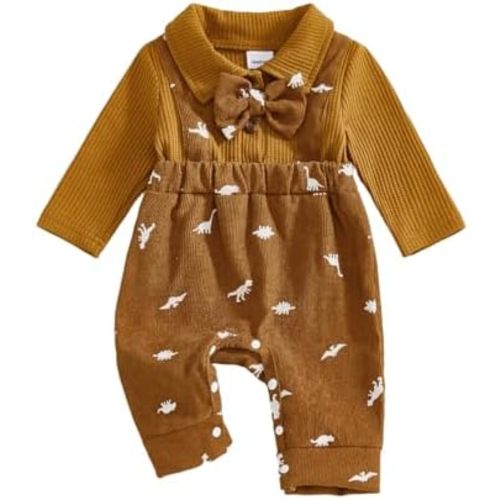 Twopumpkin Winter Baby Boy Clothes 3-6 
Months Long Sleeve Romper Overall Onesie Waffle Knit Jumpsuit Warm Outfit