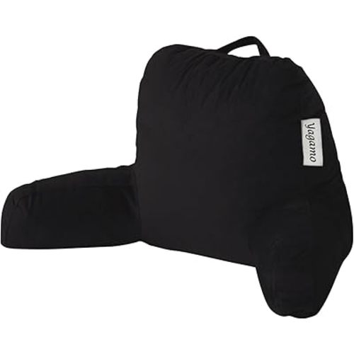 Large Reading Pillow for Bed Sitting Up, Adults and Teens Backrest with Arms, Velvet Back Support Pillow for Sitting on Bed, Sofa, and Couch, Dorm Essentials-Large, Black