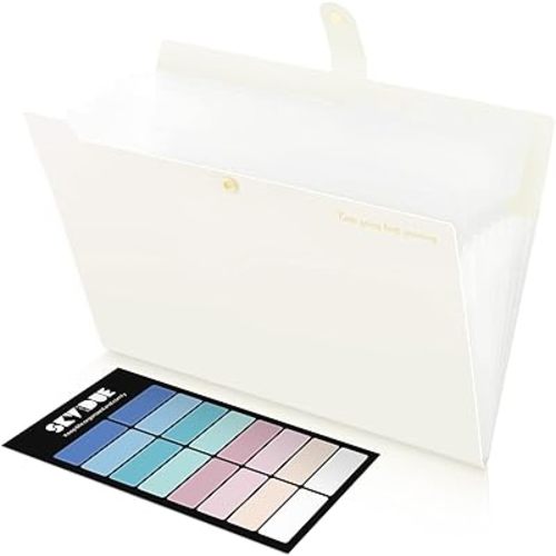 SKYDUE Accordion File Organizer, Expanding File Folder with 8 Pockets, Portable Document Paper Receipt Organizer, Letter/A4 Size Filing Folder School Office Supplies Cream