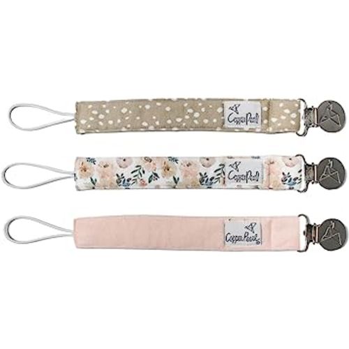 Copper Pearl Pacifier Clip 3-Pack: Premium Knit Binky Clips for Baby Girls and Boys - Stylish Stainless Steel Pacifier Holder Clip - Baby Pacifier Clips for No More Floor Drops - Autumn