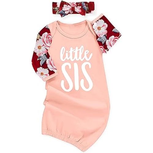 AMAWMW Newborn Baby Girl Little Sister Sleeper Gown Stripe Long Sleeve Nightgown Pajamas Gifts Stuff Essential Outfit