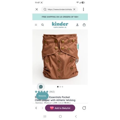 Solid Color: Essentials Pocket Cloth Diaper with Athletic Wicking Jersey, Grows with your Baby