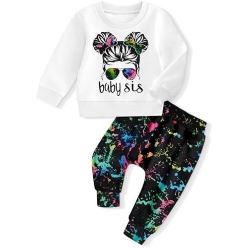 AGAPENG Toddler Baby Girl Clothes Cute Graphic Long Sleeve Sweatshirt Camouflage Pants Sweatsuit Infant Fall Winter Outfits
