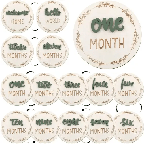 7 Pack Baby Monthly Milestone Cards Sign, Double Sided Baby Milestone Signs Wooden Marker Discs for 1-12 Months Baby Milestone Pictures Baby Shower Gifts