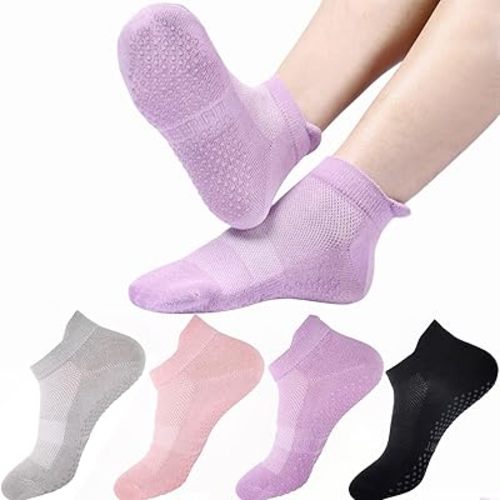 Acetin 4 Pairs Grip Socks Pilates Socks for Women