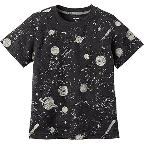 Carter's Little Boys' Space Print Cotton Tee Shirt (3T, Black)