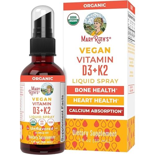MaryRuth's Organic D3 + K2 Spray for Adults & Kids for Bone Health, 1 Fl Oz